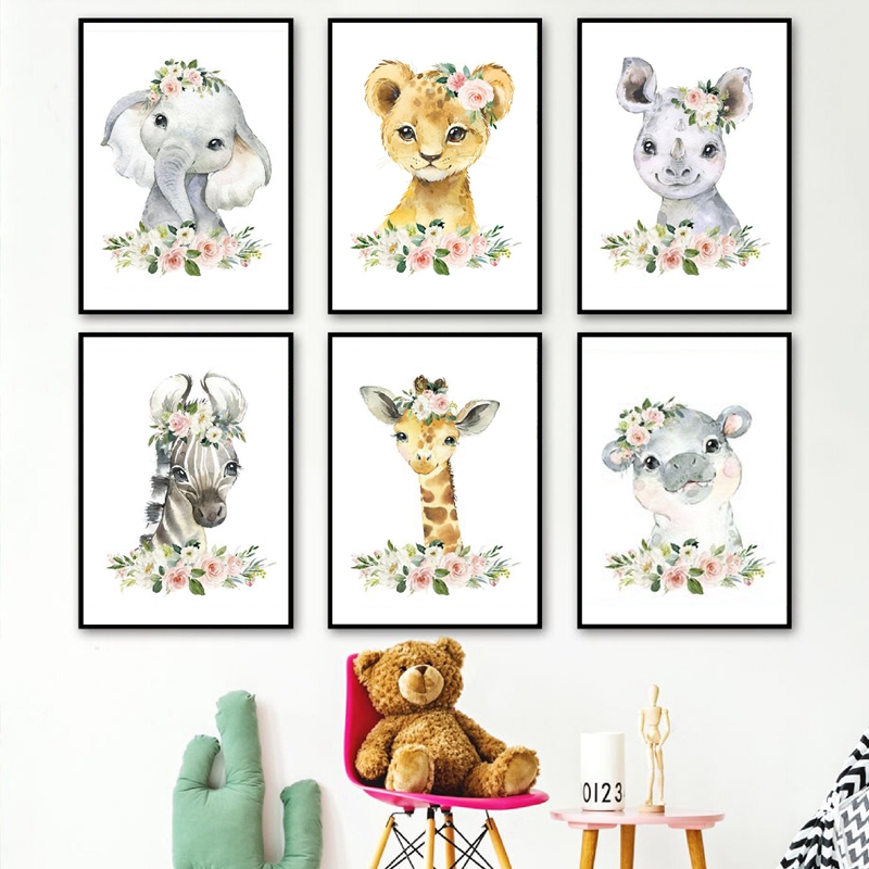 Baby Nursery Elephant - Постеры с цветочными узорами и животными