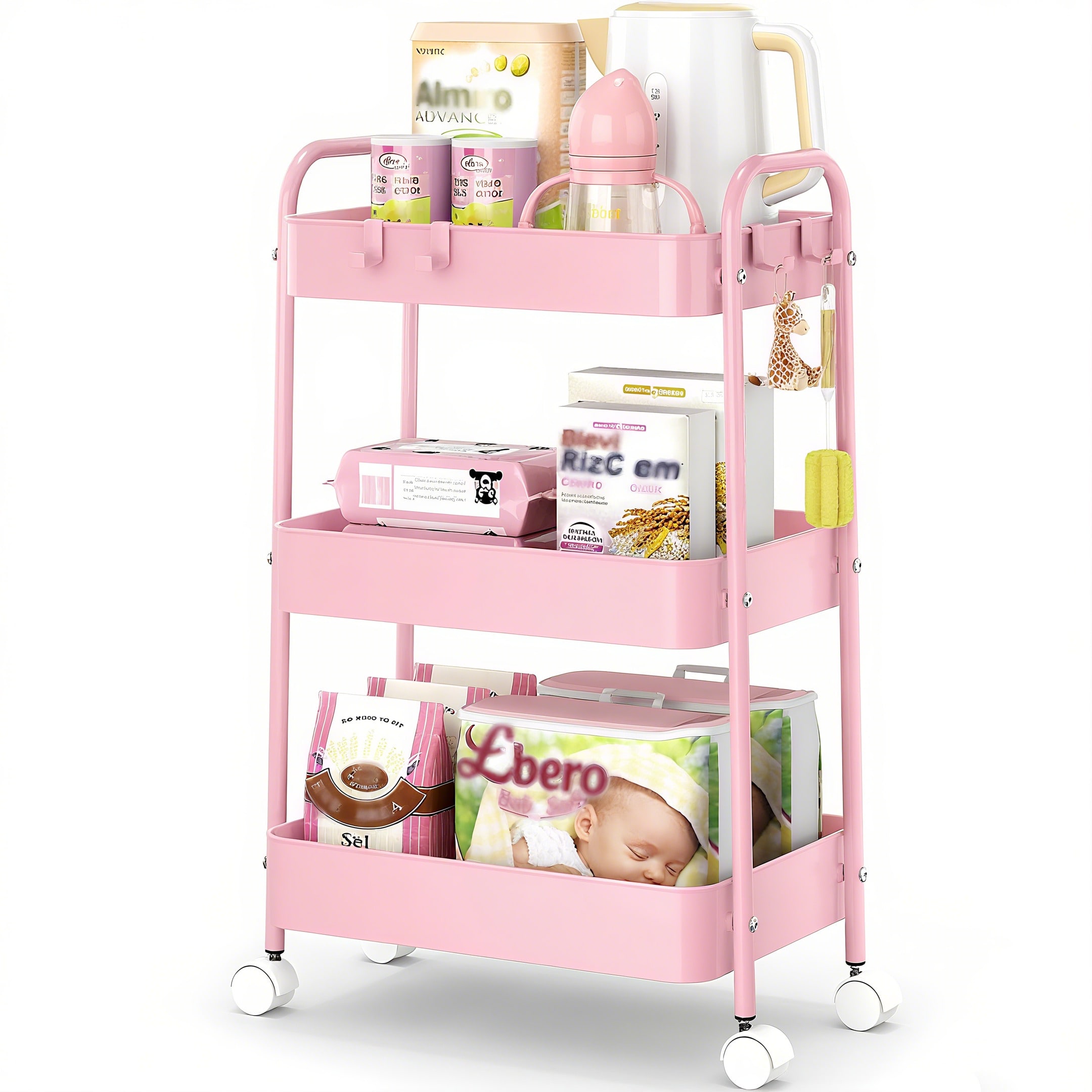 Baby Nursery Trolley - Трехъярусная металлическая тележка на колесах, современная