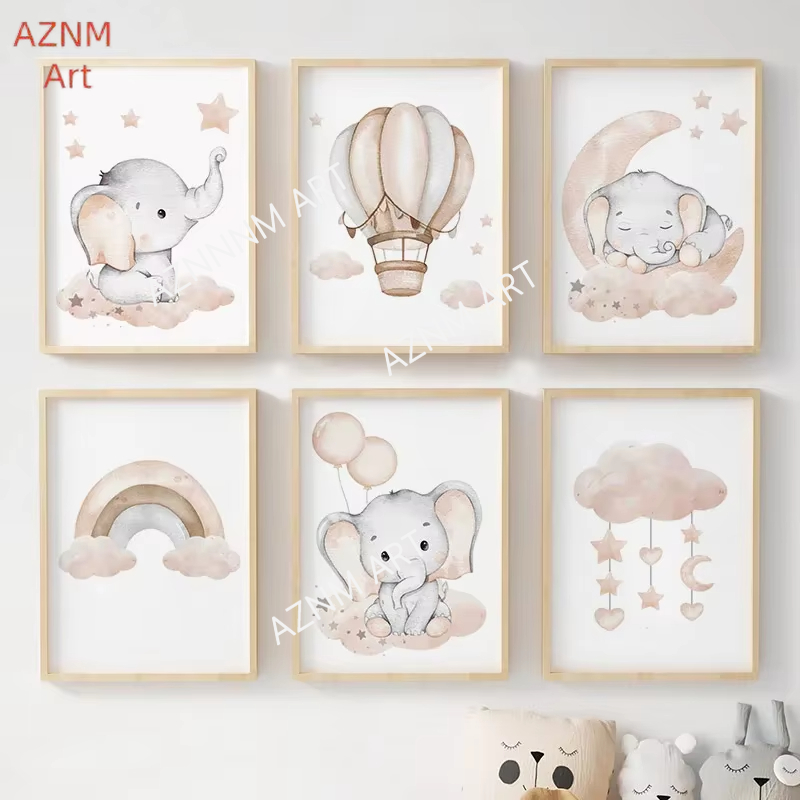 Baby Nursery Elephant - Постеры с изображением слона, воздушного шара,
