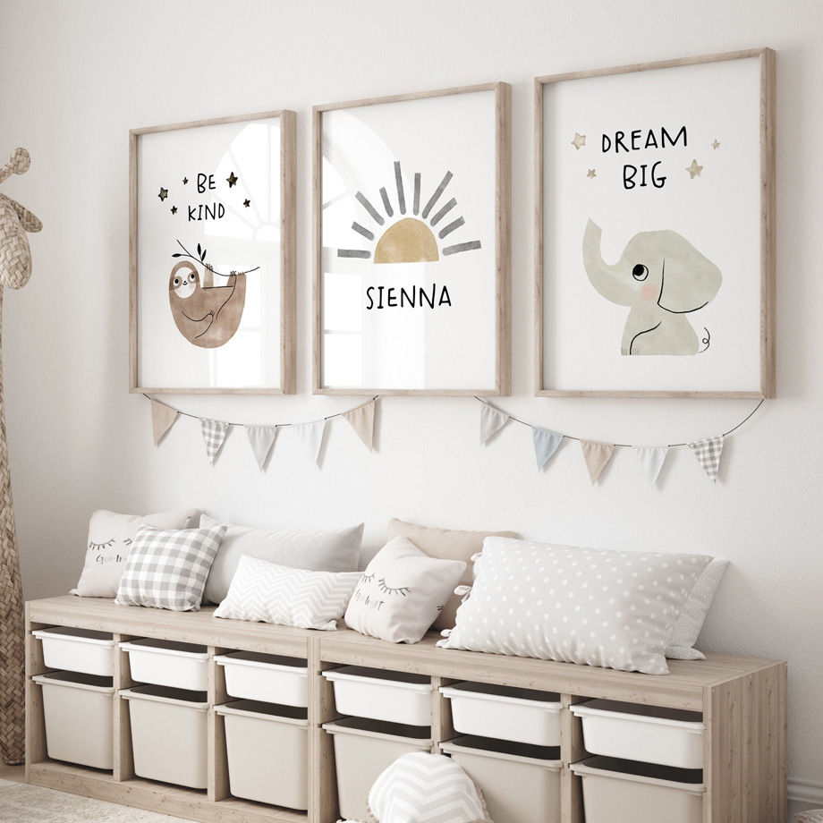 Baby Nursery Elephant - Слон ленивец солнечный свет холст детский