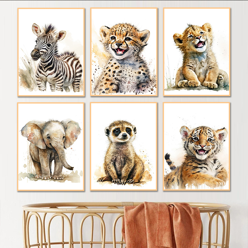 Baby Nursery Elephant - Акварельные постеры с животными: Гепард, Жираф,