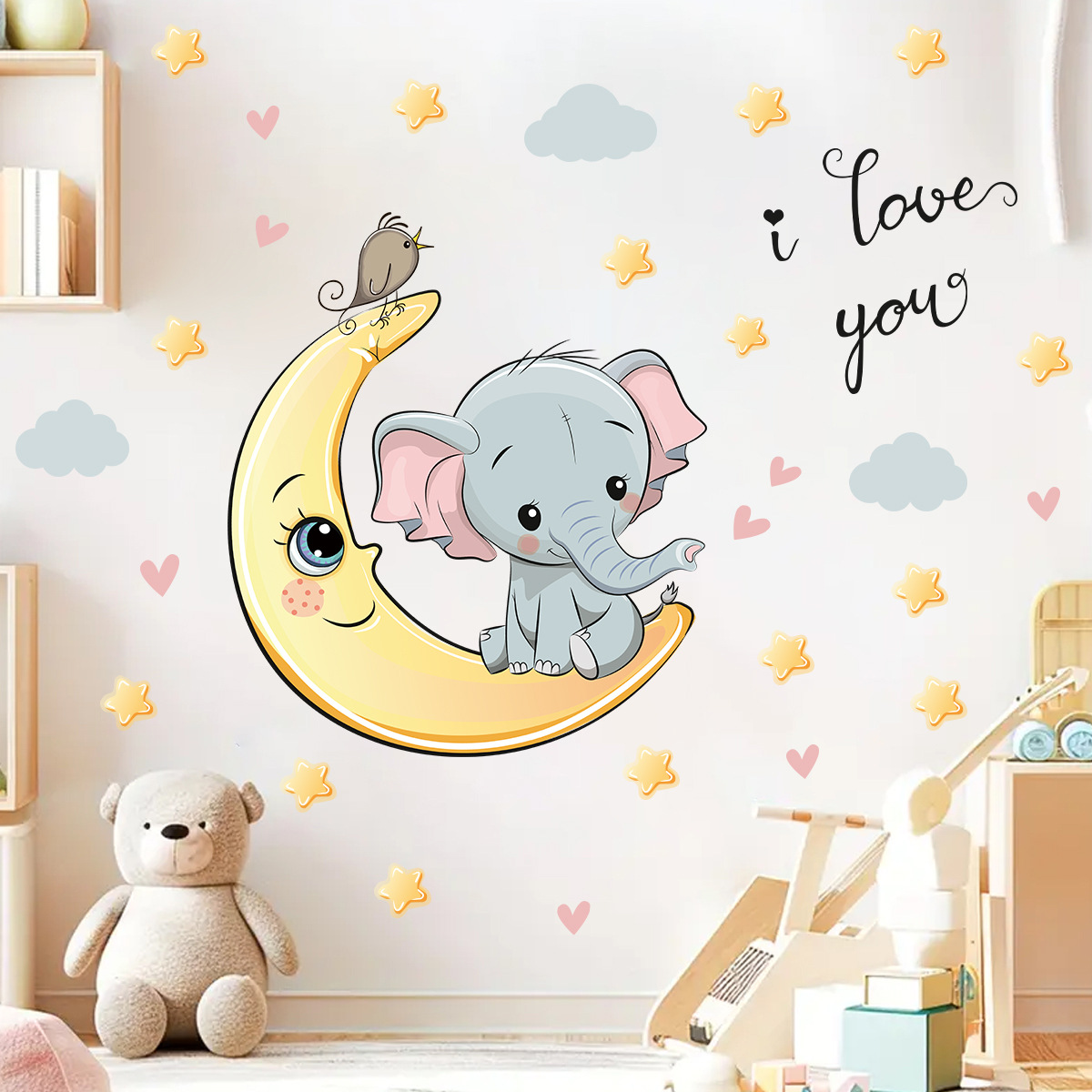 Baby Nursery Elephant - Наклейки на стену с изображением Луны,