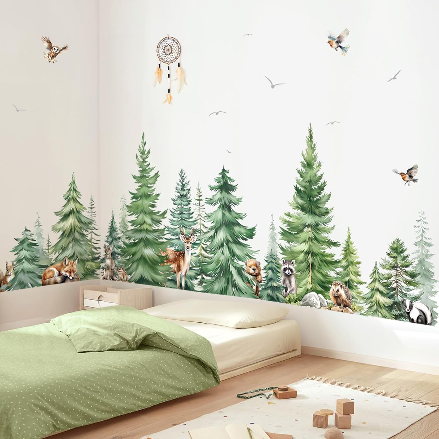 Baby Nursery Panelling - Большие акварельные сосны, животные, наклейки на
