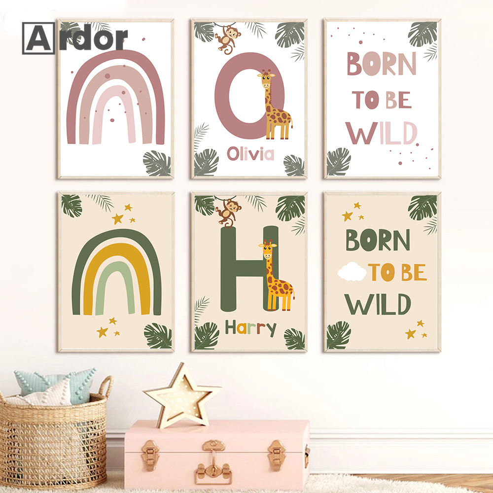 Baby Nursery Name Wall Art - Плакаты с животными в скандинавском стиле,