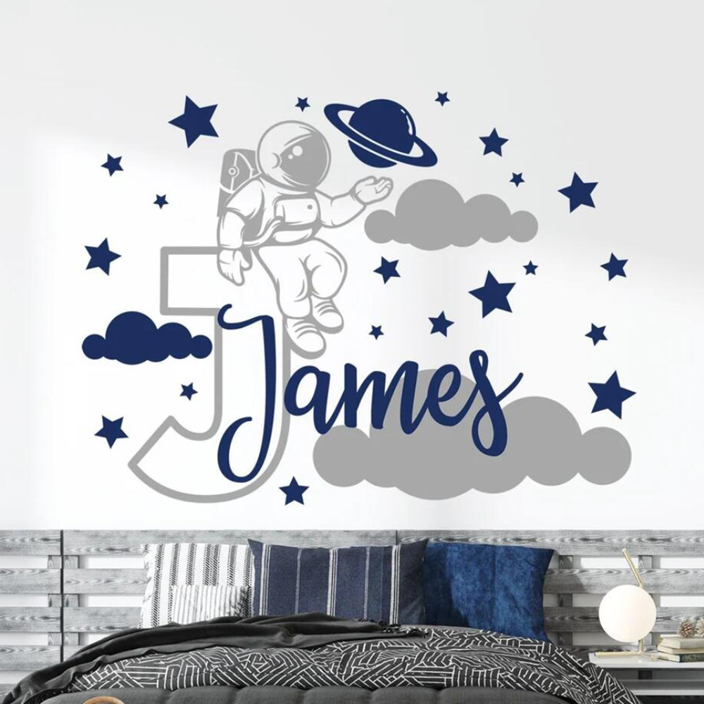 Baby Nursery Panelling - Пользовательское имя мультфильм космический астронавт звезда