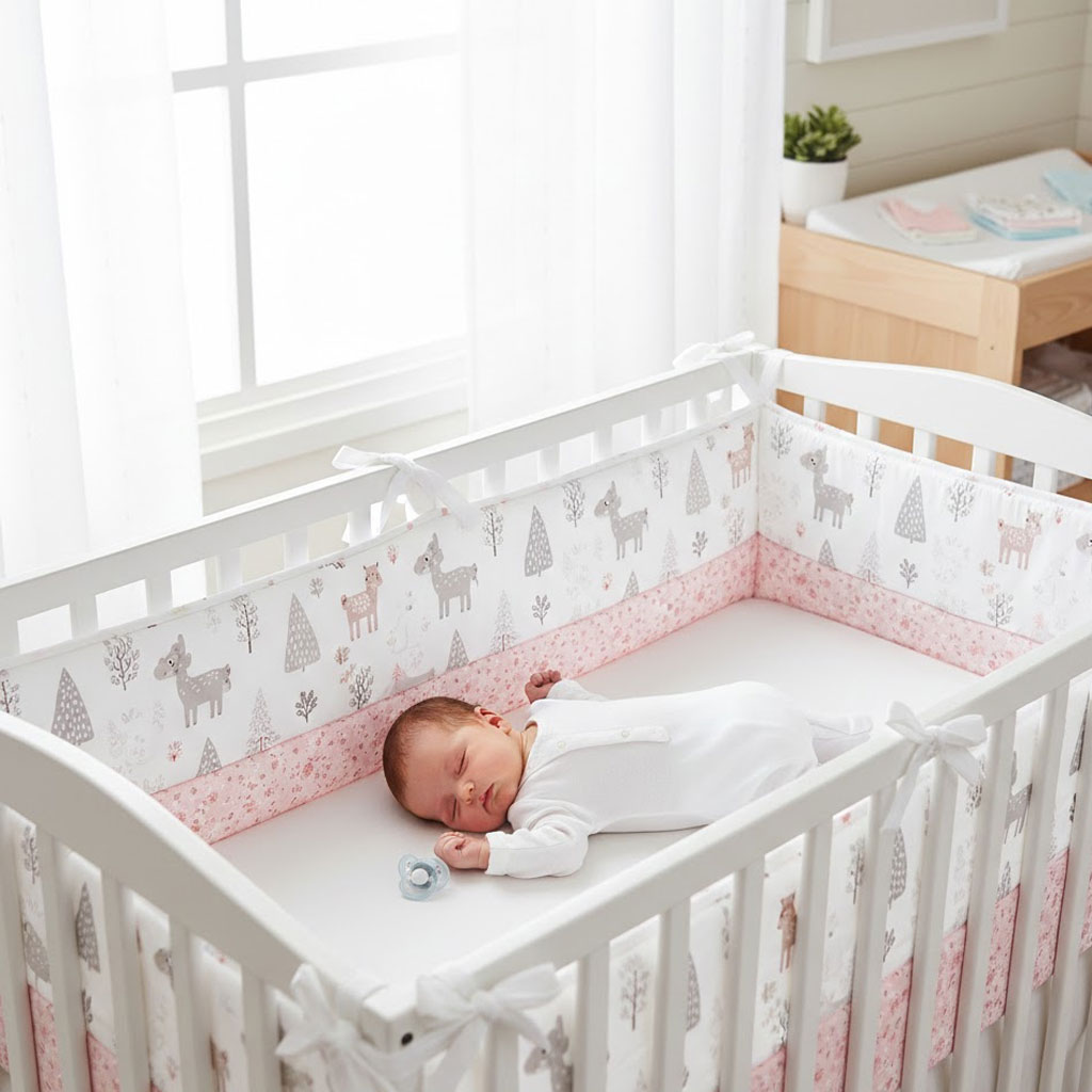 Baby Nursery Glider - Розовый хлопковый бортик для детской кроватки,