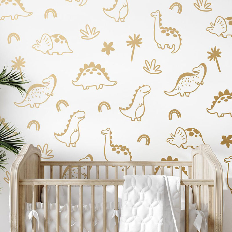 Baby Nursery Panelling - Геометрическое дерево динозавра, Радуга, стикер на