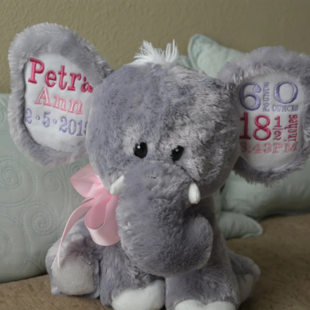 Baby Nursery Elephant - Плюшевый слон со статистикой рождения на