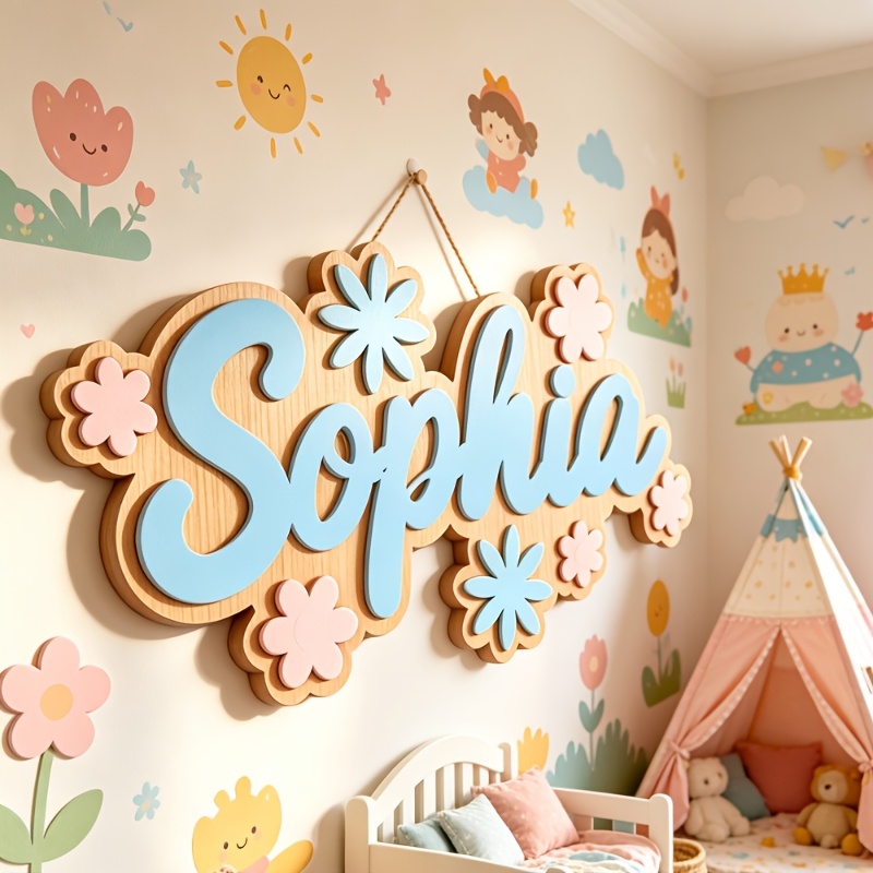 Baby Nursery Name - Персонализированная табличка с именем в цветочном