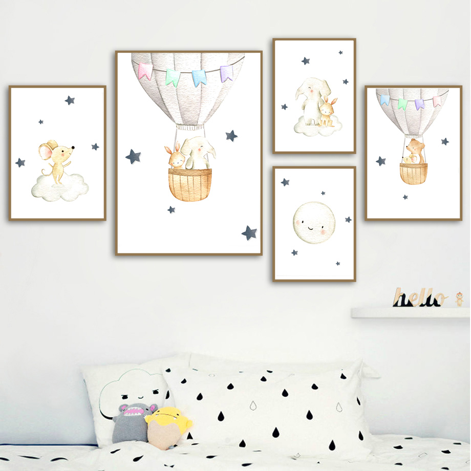 Baby Nursery Elephant - Слон Кролик Медведь Воздушный Шар Луна