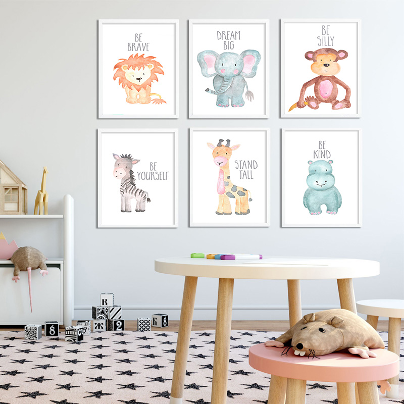 Baby Nursery Elephant - Детские животные, лев, слон, жираф, холст,