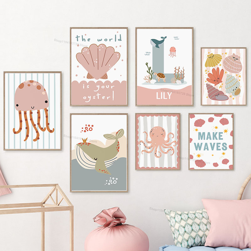Мультяшные киты, осьминоги, ме – обзор и цена Baby Nursery Name Wall Art