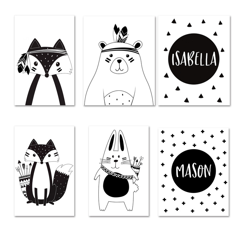 Черный, белый мультяшный медве – обзор и цена Baby Nursery Name Wall Art