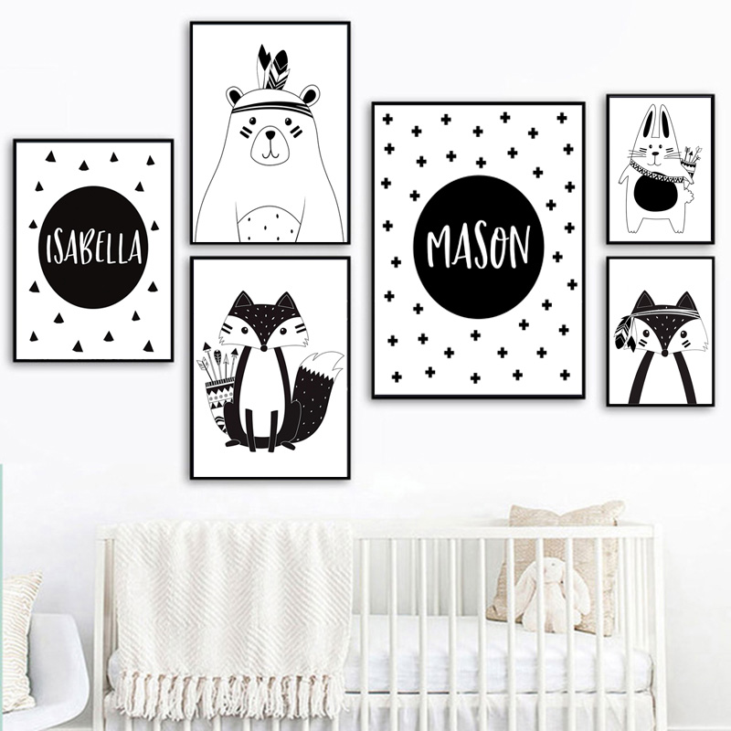 Черный, белый мультяшный медве – обзор и цена Baby Nursery Name Wall Art