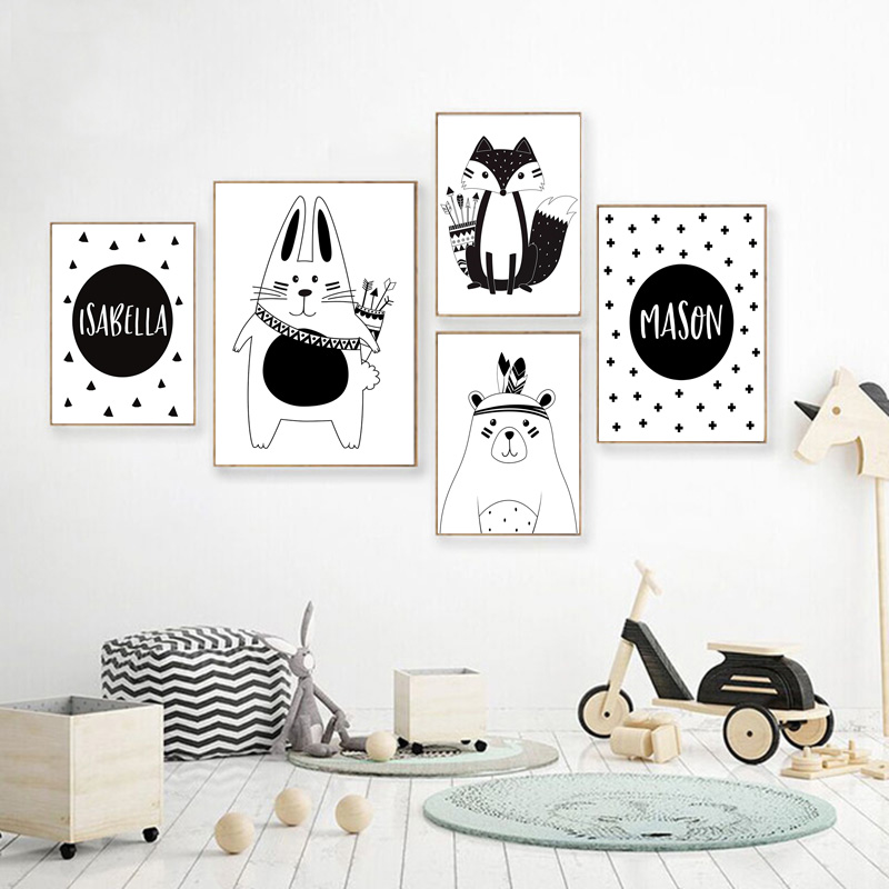 Черный, белый мультяшный медве – обзор и цена Baby Nursery Name Wall Art