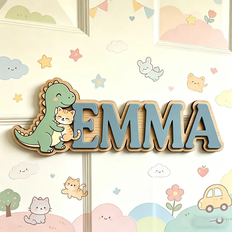 Милая табличка с динозавром, о – обзор и цена Baby Nursery Name Wall Art