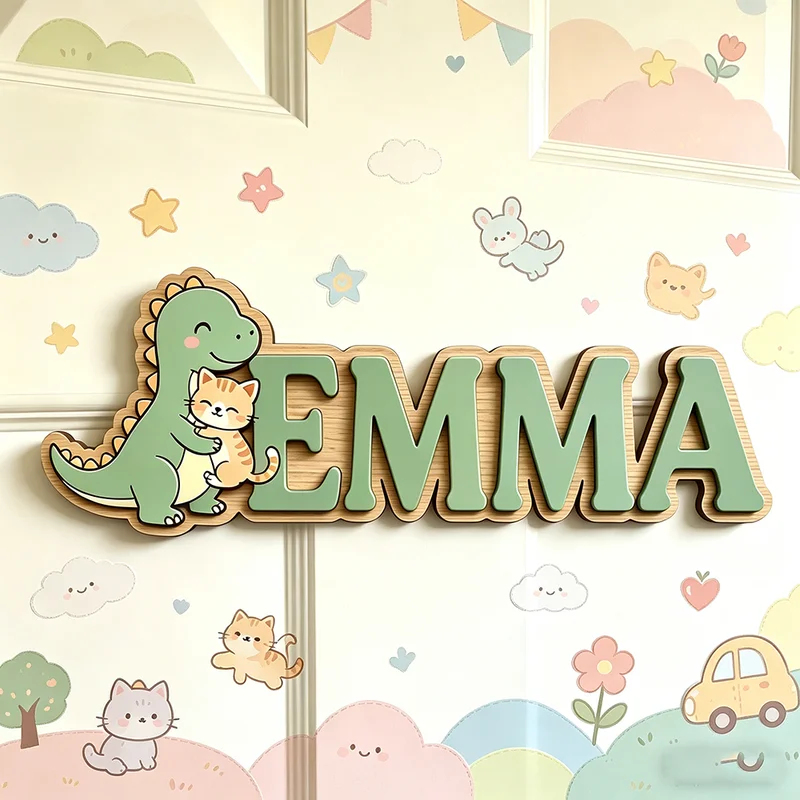 Милая табличка с динозавром, о – обзор и цена Baby Nursery Name Wall Art