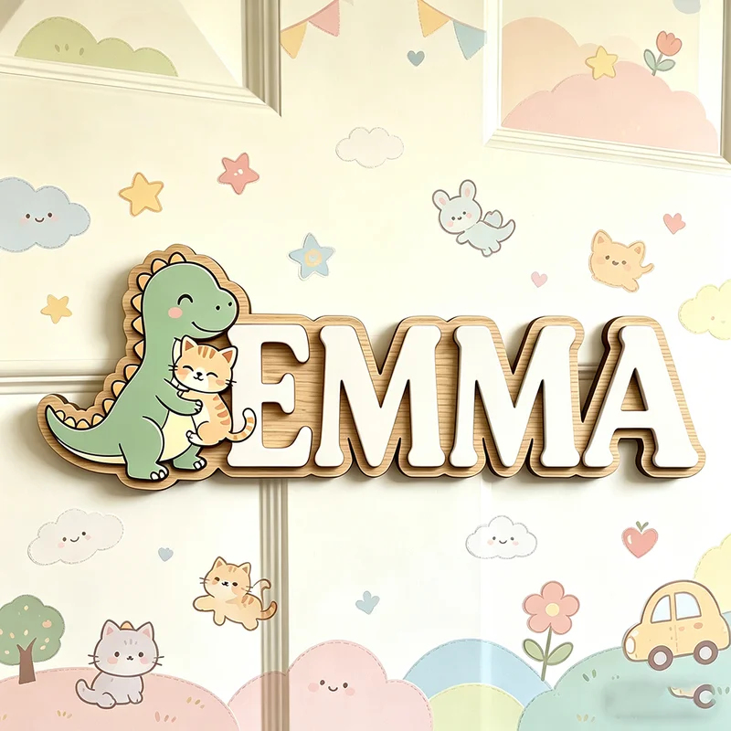 Милая табличка с динозавром, о – обзор и цена Baby Nursery Name Wall Art