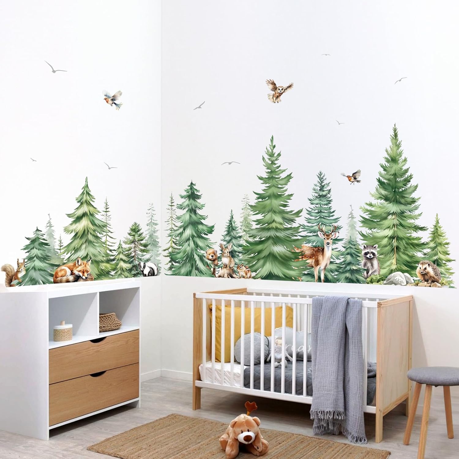 Большие акварельные сосны, жив – обзор и цена Baby Nursery Panelling