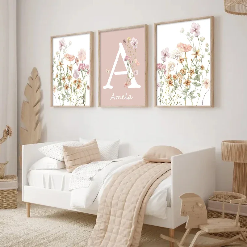 Постеры с розовыми полевыми цв – обзор и цена Baby Nursery Name Wall Art