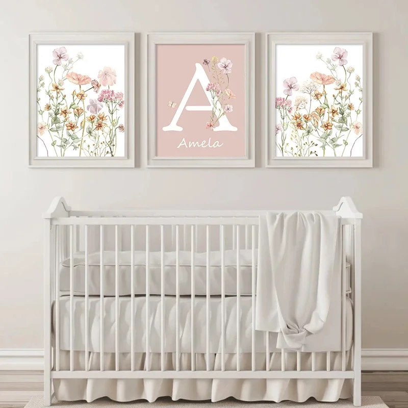 Постеры с розовыми полевыми цв – обзор и цена Baby Nursery Name Wall Art