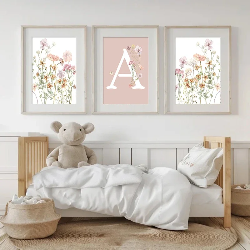 Постеры с розовыми полевыми цв – обзор и цена Baby Nursery Name Wall Art