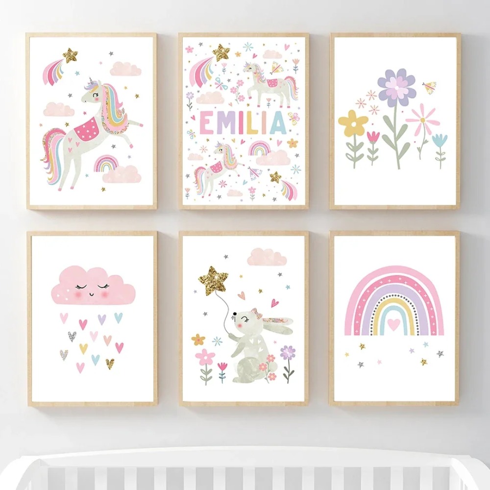 Розовый единорог, кролик, раду – обзор и цена Baby Nursery Name Wall Art