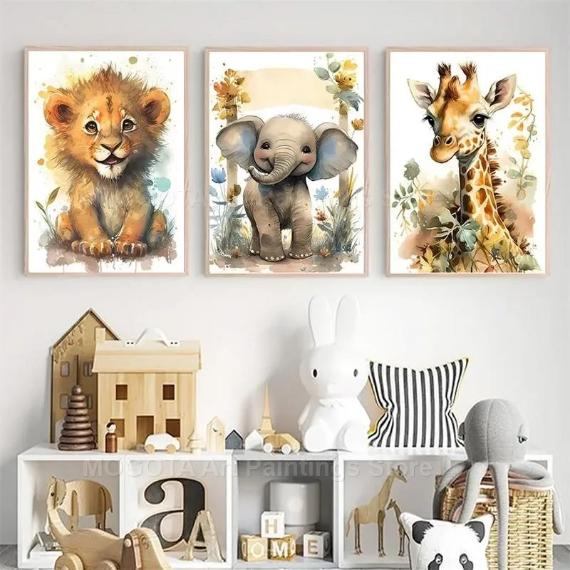 Акварель Лев Жираф Тигр Слон З – обзор и цена Baby Nursery Elephant